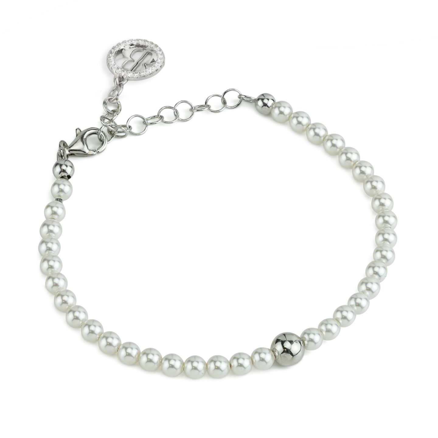 Bracciale Donna Boccadamo con Filo di Perle Piccole e Boule Centrale in Argento 