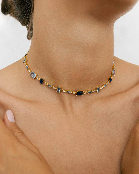 Choker Donna Amabile Euphoria Dorato con Pietre Rettangolari Colorate 