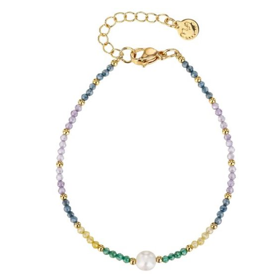Bracciale Donna Boccadamo in Acciaio Dorato con Perline Multicolor e Perla 