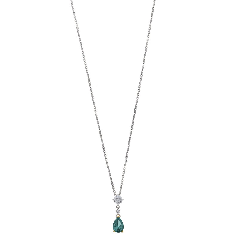 Collana Donna Salvatore Plata in Argento con Zirconi Cubici Verdi di Forma Quadrata e a Pera 