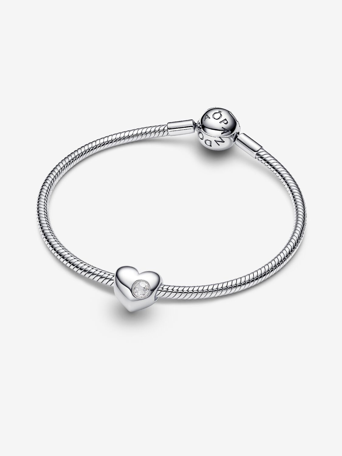 Charm Pandora Cuore con Pietra Bianca Aprile da Incidere