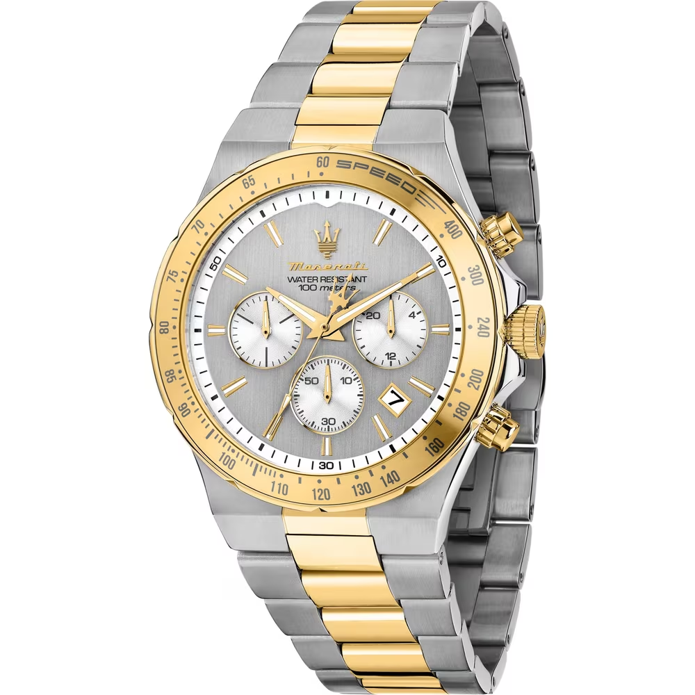 Orologio Uomo Maserati Sfida Cronografo al Quarzo con Quadrante Silver 41 mm Cinturino Acciaio/Oro