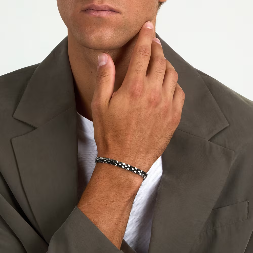 Bracciale Uomo Sector Ceramic a Catena Nero in Acciaio 