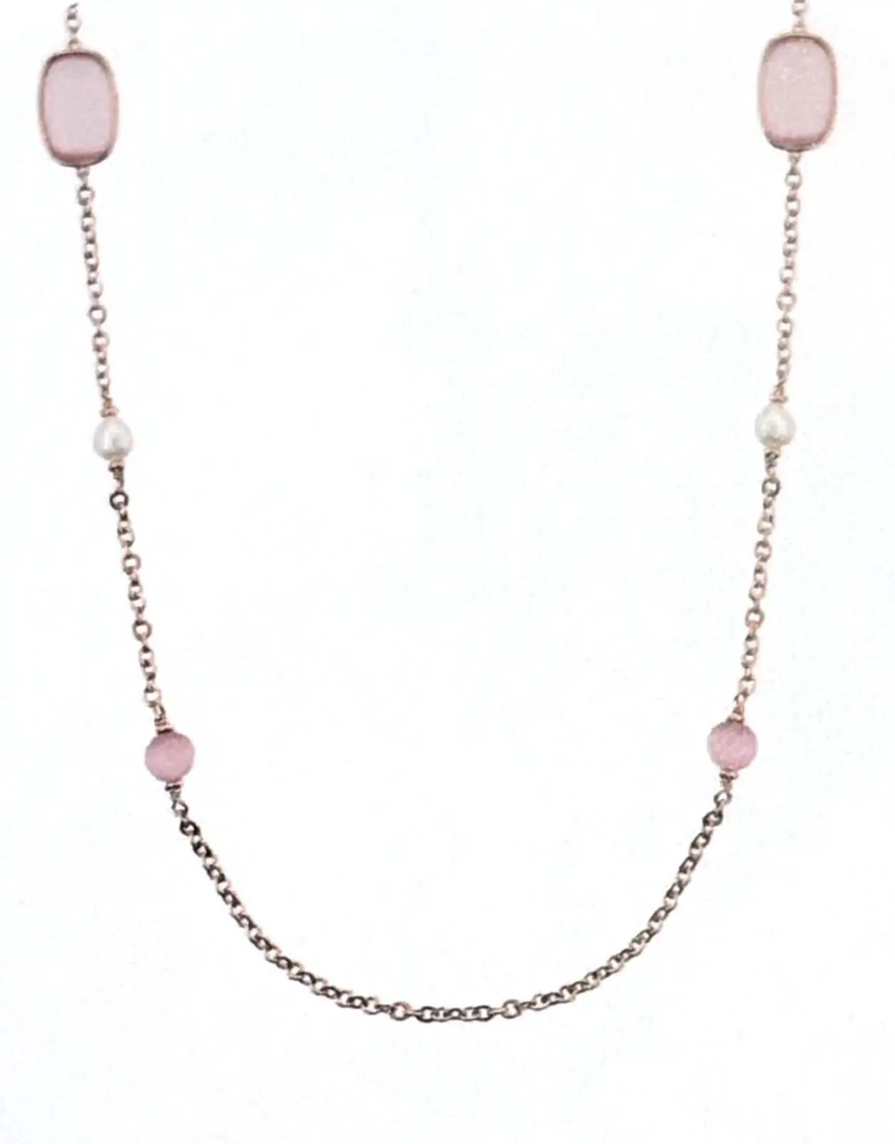 Collana Lunga Donna Bronzallure con Pietre Rosa e Perle