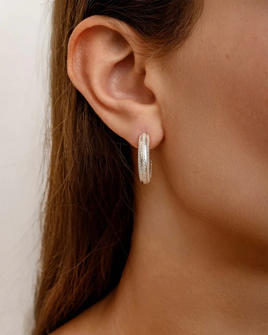 Orecchino Donna Amabile Hoop Stripe a Cerchio Grande con Strisce Brillanti 