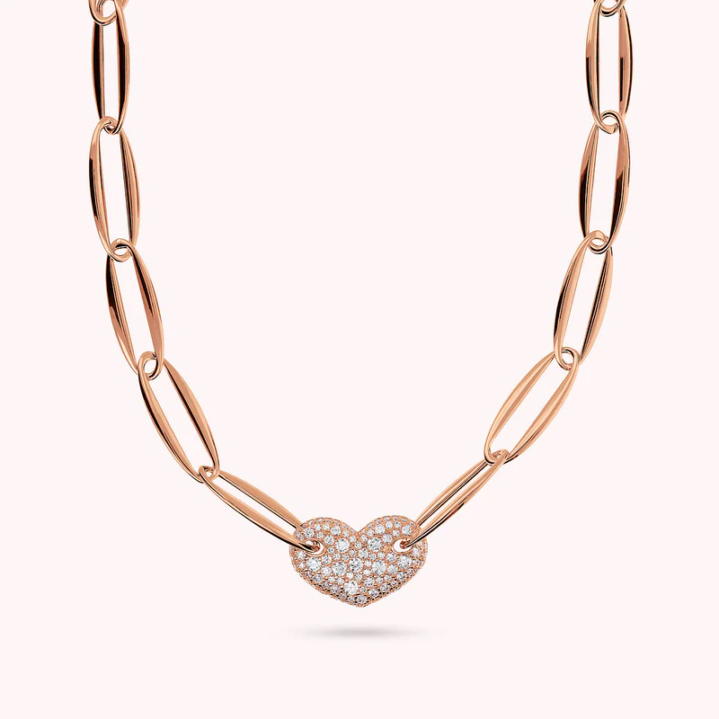 Collana Donna Bronzallure Maglie Marquise e Cuore in Pavé di Cubic Zirconia