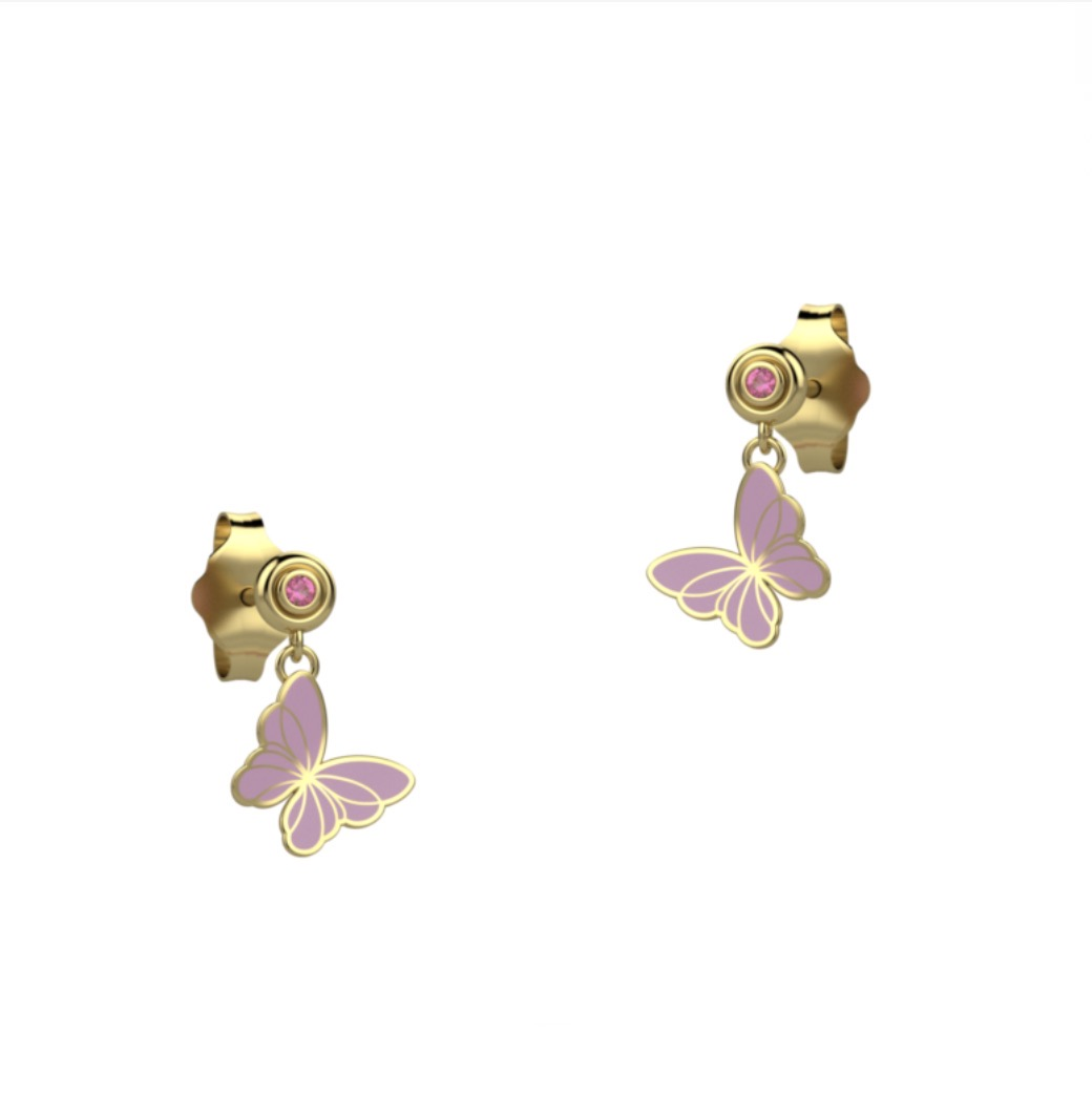 Orecchini Bambina Nanan in Argento Placcato Oro con Farfalla Viola 