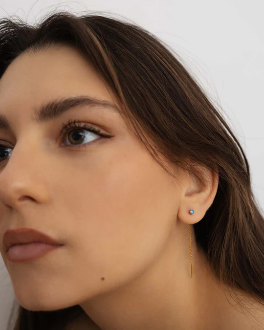 Orecchino Saliscendi Dorato Donna Amabile Lovli Luce con Punto Luce Azzurro