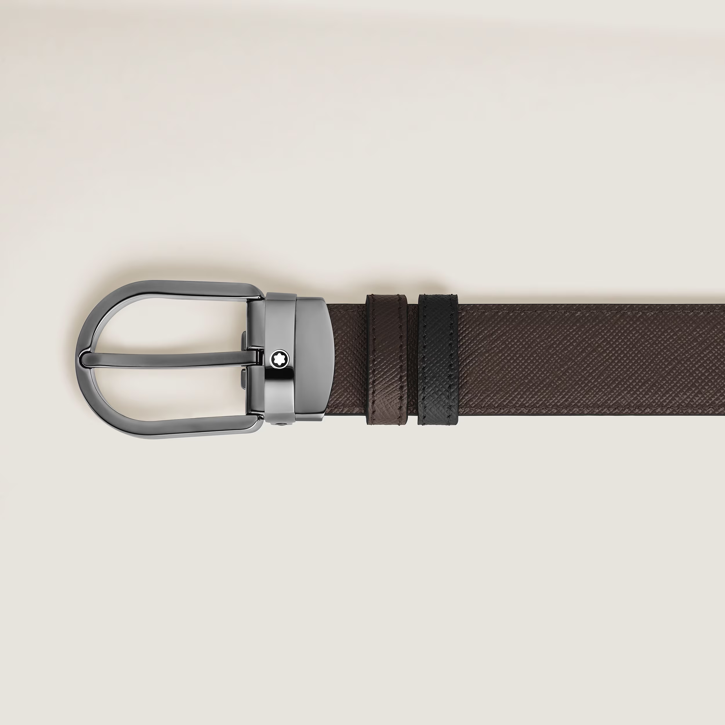 Cintura Reversibile Montblanc 30 mm A Ferro di Cavallo in Pelle Sartorial Nera/Ebano
