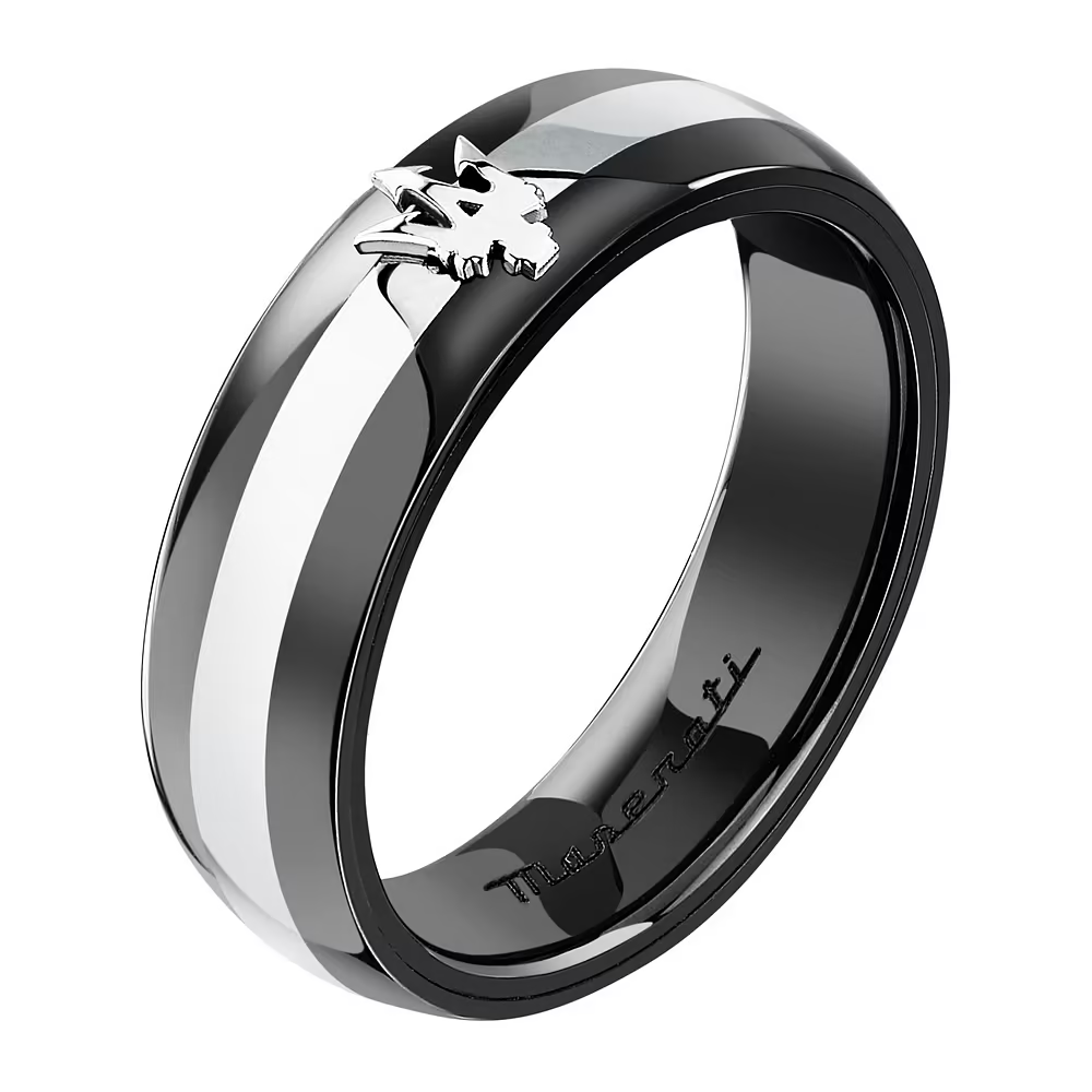 Anello a Fascia Uomo Maserati Ceramic in Acciaio e Ceramica Nera 