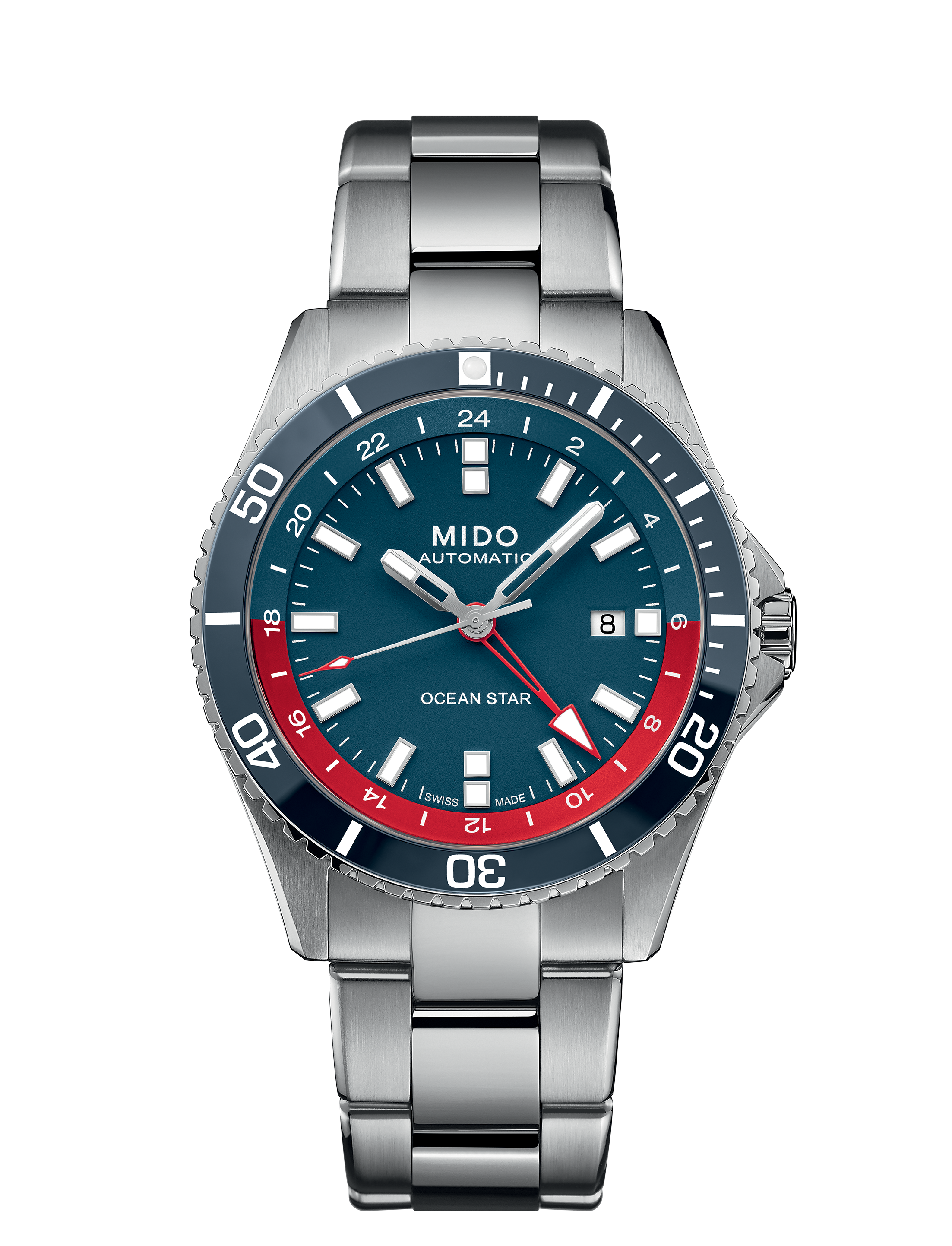 Orologio Uomo Mido Ocean Star GMT Automatico con Quadrante Blu 44 mm Ghiera Blu