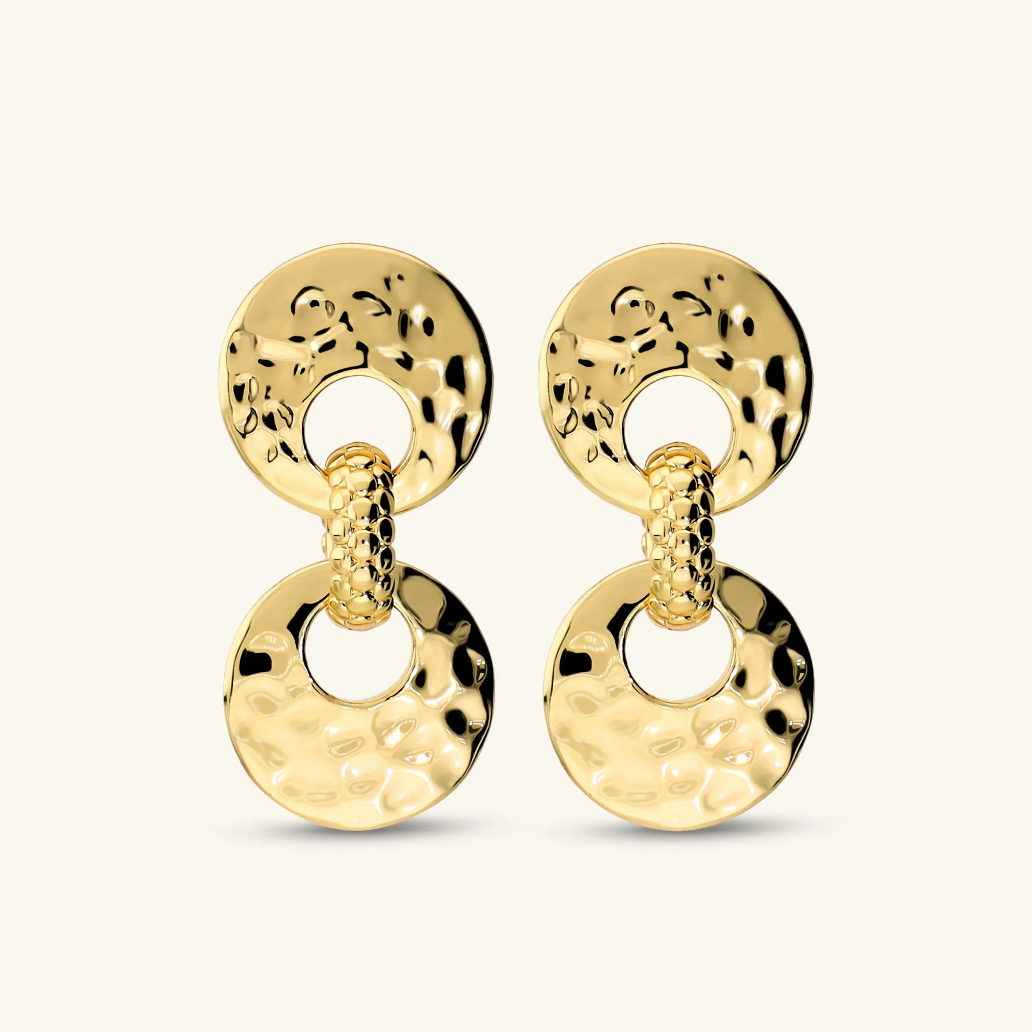 Orecchini Pendenti Donna Etrusca Doppio Disco Finitura Martellata e Pallinata