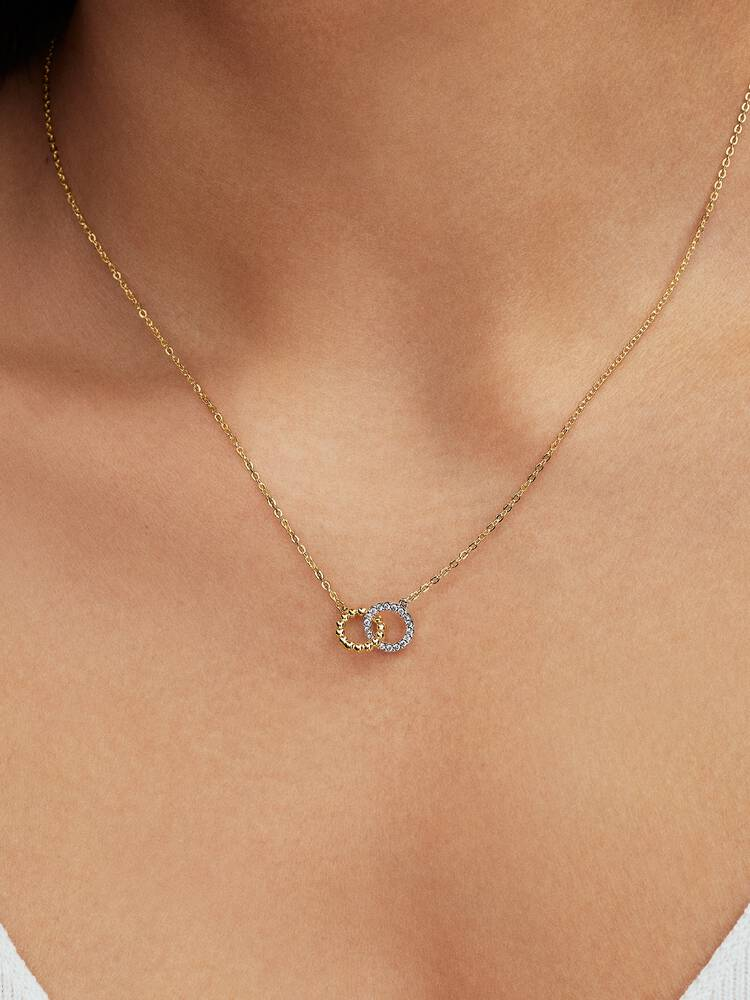 Collana Pandora Cerchi Intrecciati Sfere e Pavè in Argento Sterling 925 Rifinita in Oro