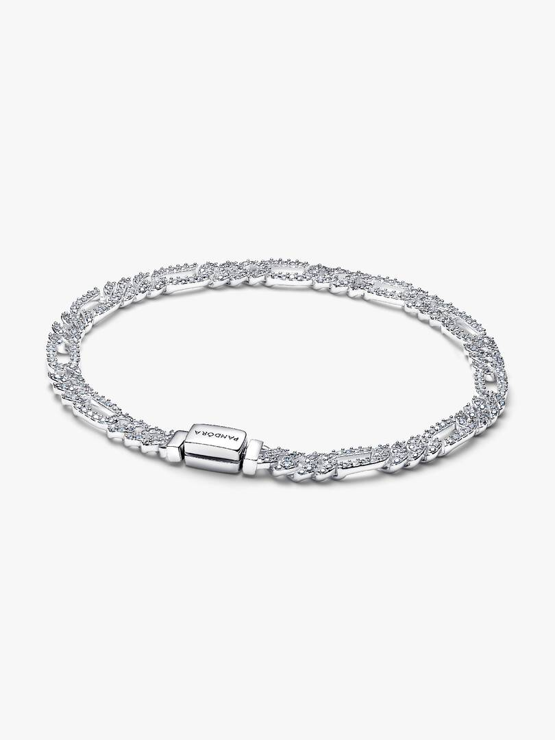 Bracciale Pandora Catena Maglia Cubana Pavè con Ovali