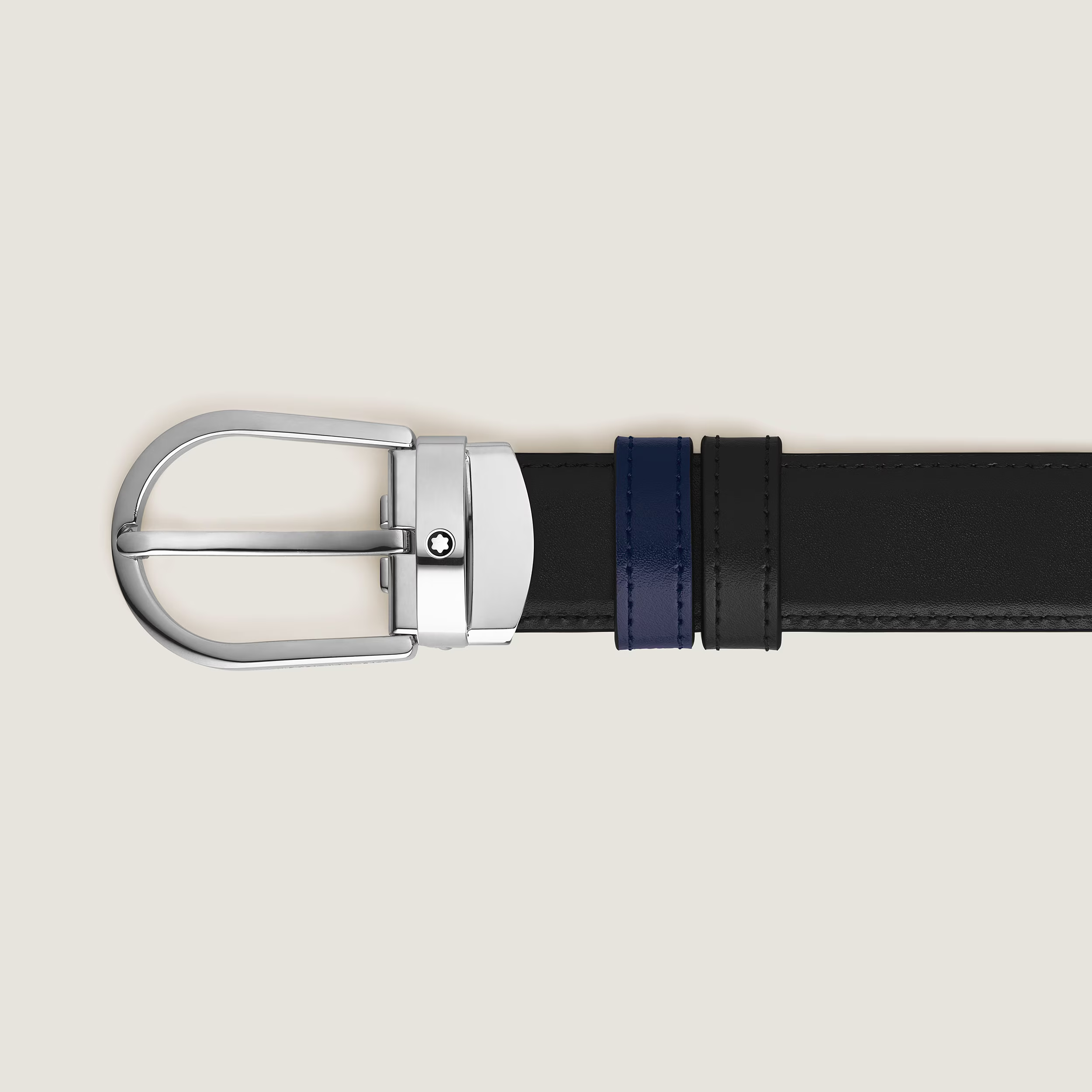 Cintura Reversibile Montblanc con Fibbia a Ferro di Cavallo 30 mm in Pelle Nera/Blu Inchiostro