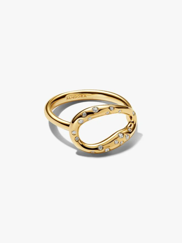 Anello Pandora Ovale Linea Sinuosa con Pietre Luminose Misura 54