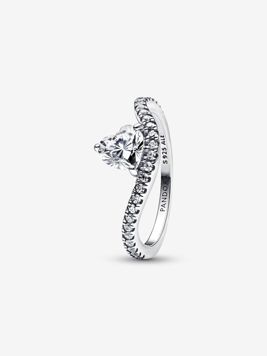 Anello Pandora Onda con Cuore Luminoso e Pavè  Misura 56
