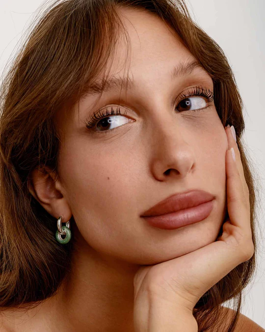 Orecchino Donna Amabile Hoop Plump a Doppio Cerchio Pendente Salvia 