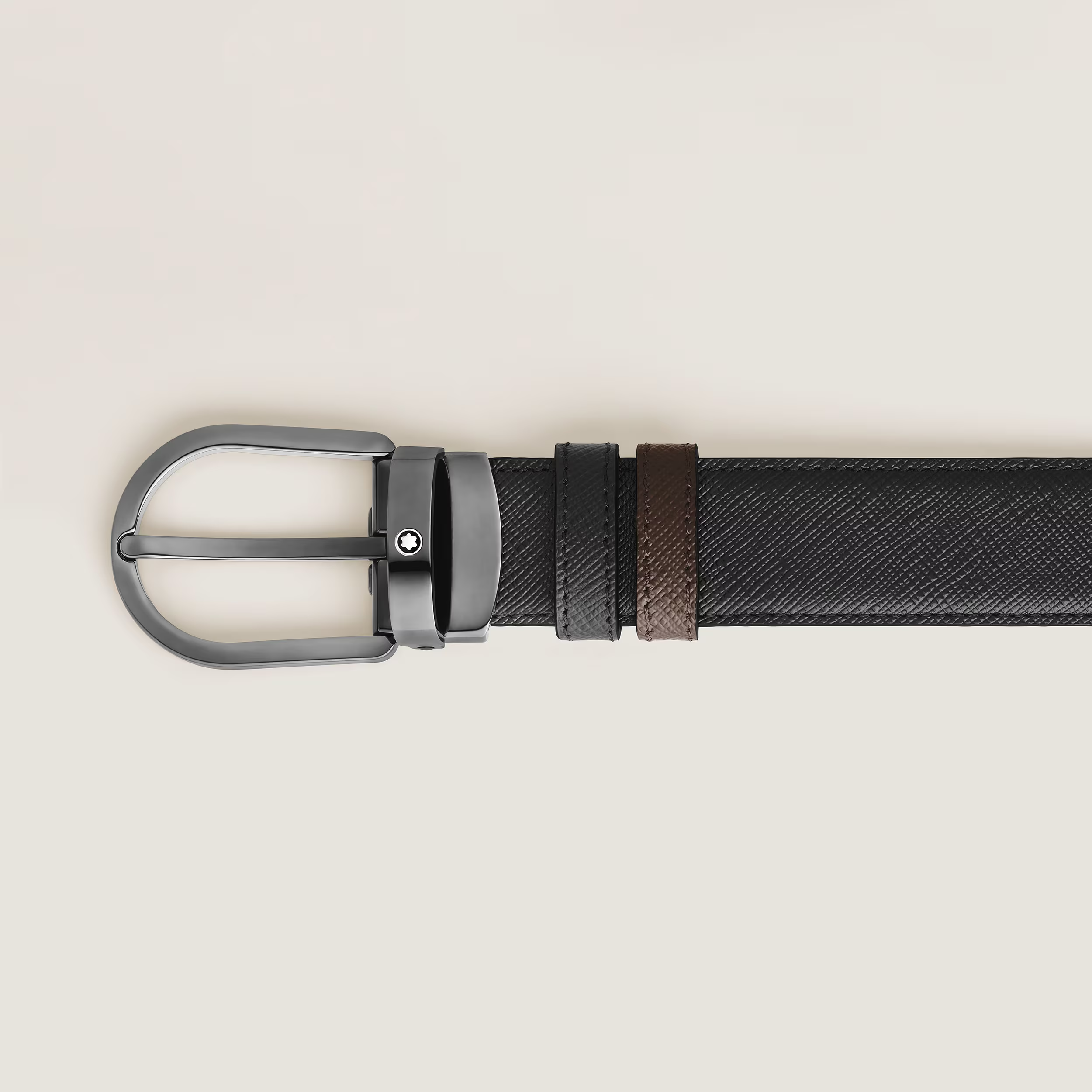 Cintura Reversibile Montblanc 30 mm A Ferro di Cavallo in Pelle Sartorial Nera/Ebano