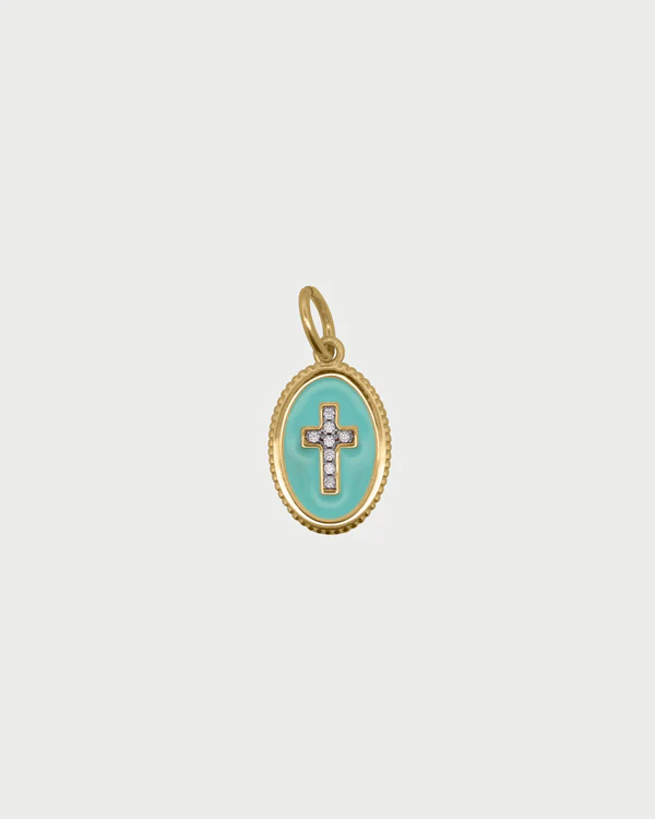 Charm Donna Rue Des Mille Croce Sky in Argento Dorato e Zirconi Bianchi 