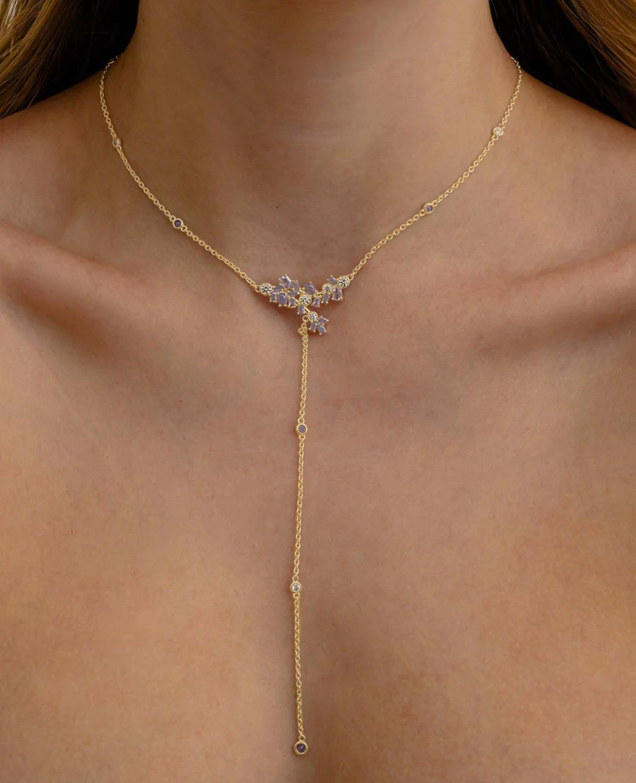 Collana Donna Amabile Lavanda con Pendente a Y in Ottone con Rami di Lavanda 