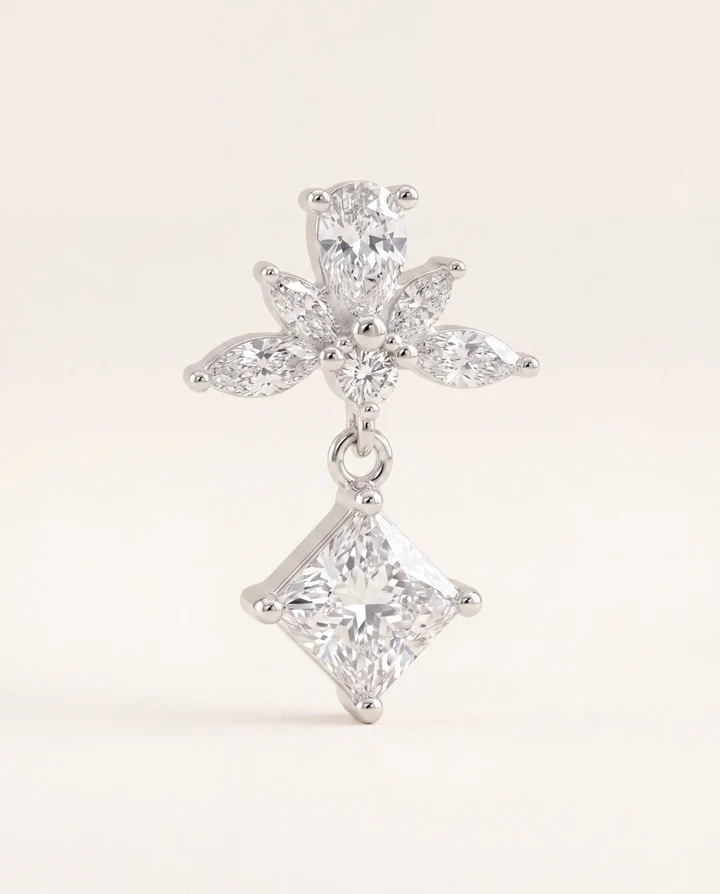 Orecchino Amabile Promise Chino Pendente Floreale con Zirconi Marquise e Princess Bianche 