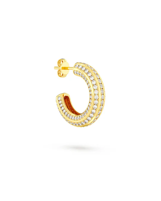 Orecchino Donna Amabile Dorato Hoop Stripe a Cerchio Grande con Strisce Brillanti 