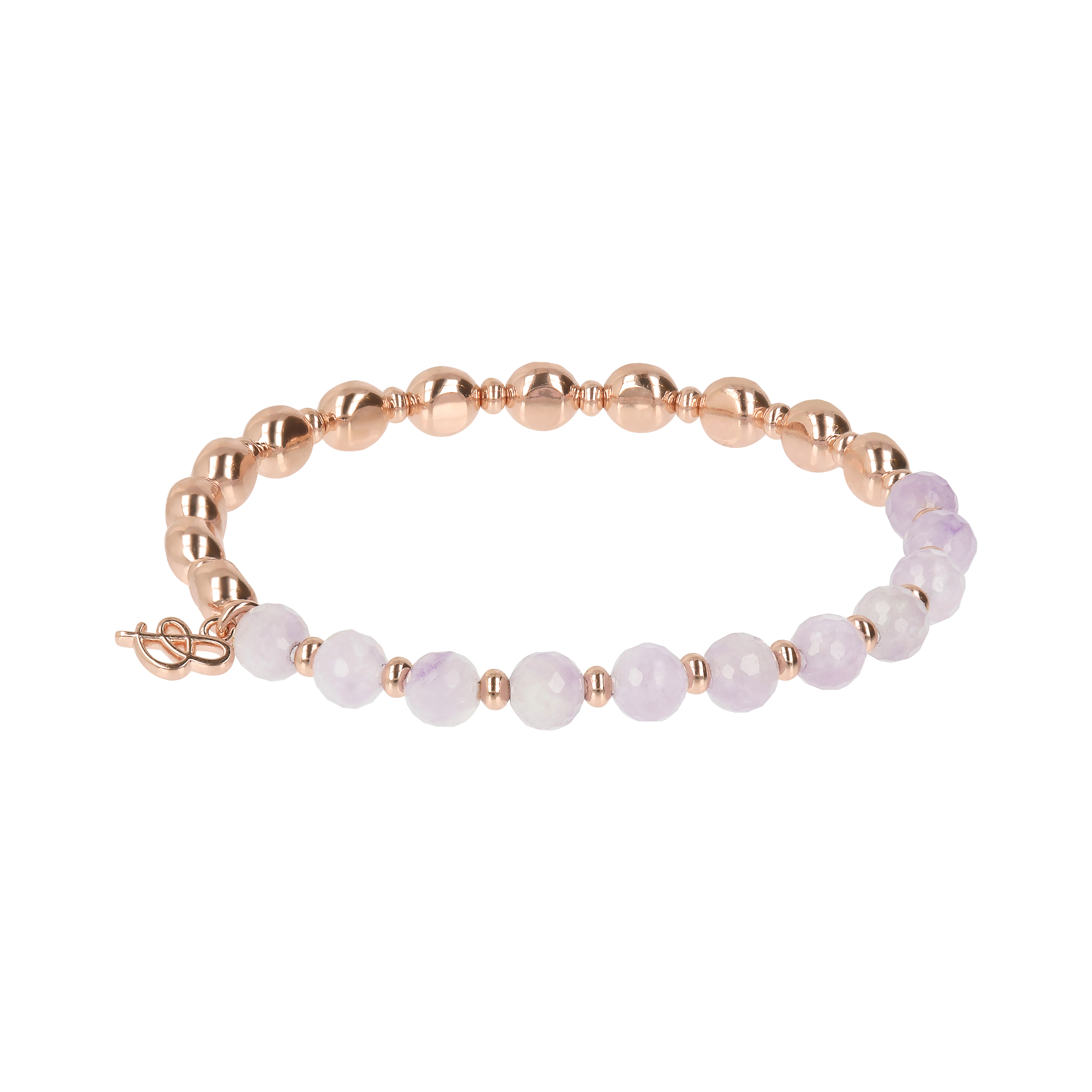 Bracciale Donna Bronzallure Elastico con Pietre Naturali e Sfere Golden Rosè
