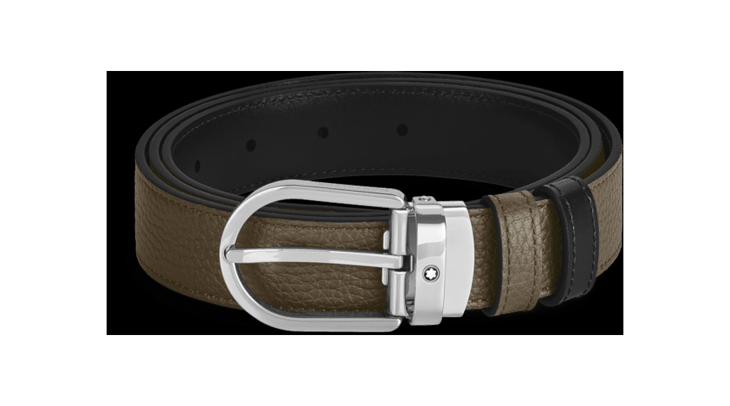 Cintura Reversibile Montblanc 30 Mm in Pelle Kaki/nera con Fibbia a Ferro di Cavallo