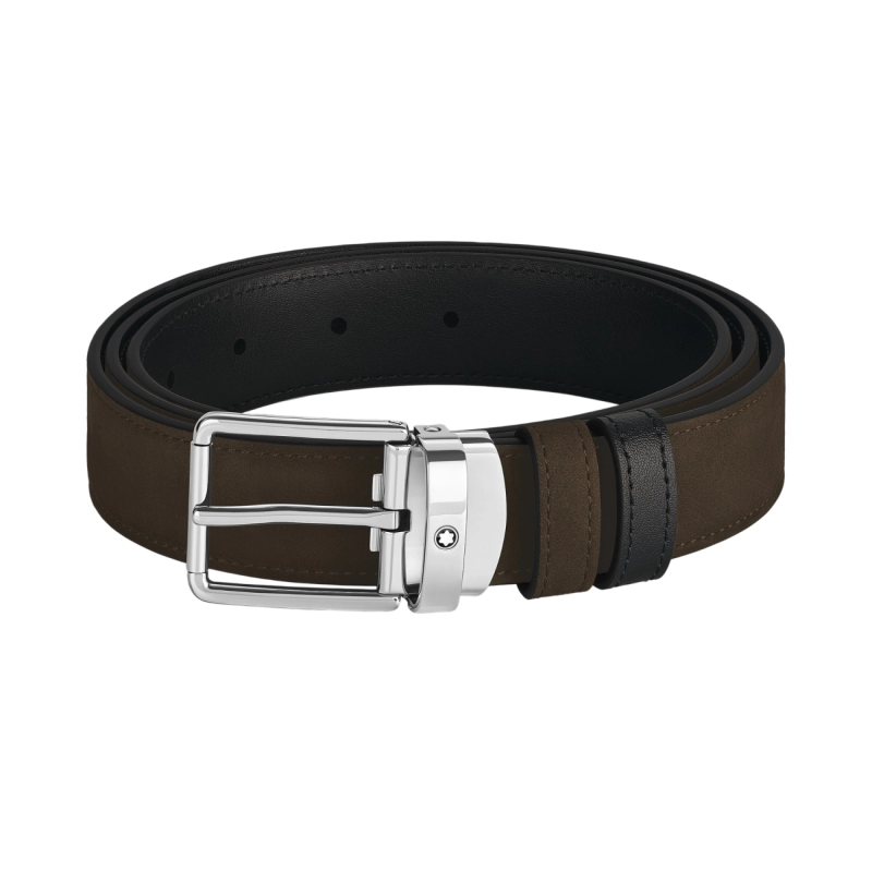 Cintura Reversibile Montblanc 30 Mm in Pelle Marrone/nera con Fibbia Everyday
