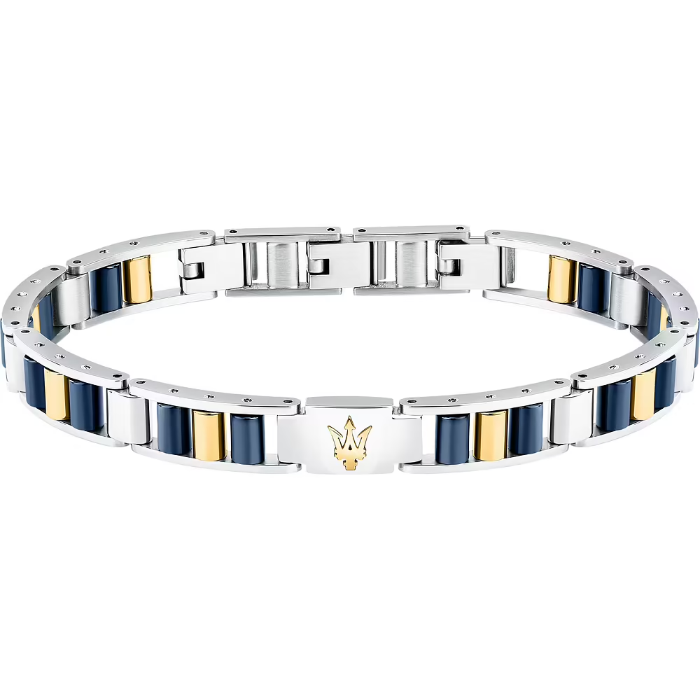 Bracciale Uomo Maserati Ceramic Blu e Acciaio pvd Oro