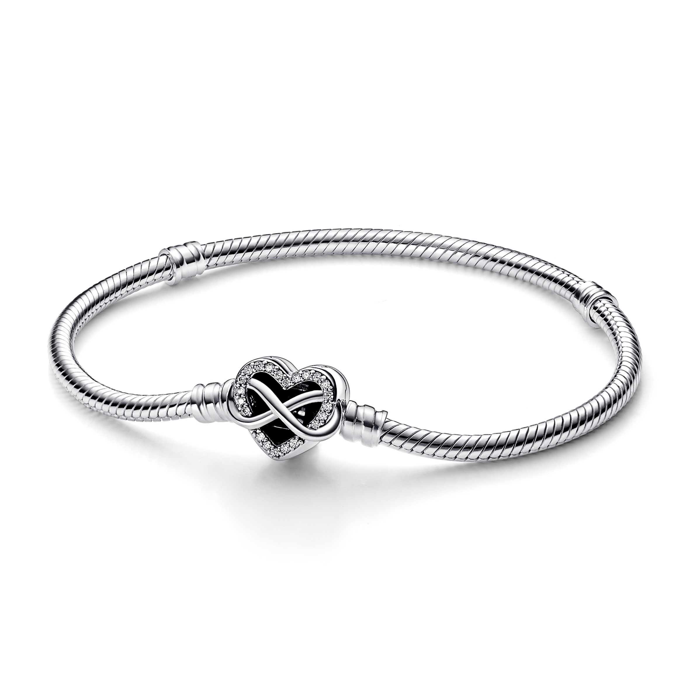 Bracciale Pandora con Chiusura Cuore Infinito Pietre Luminose