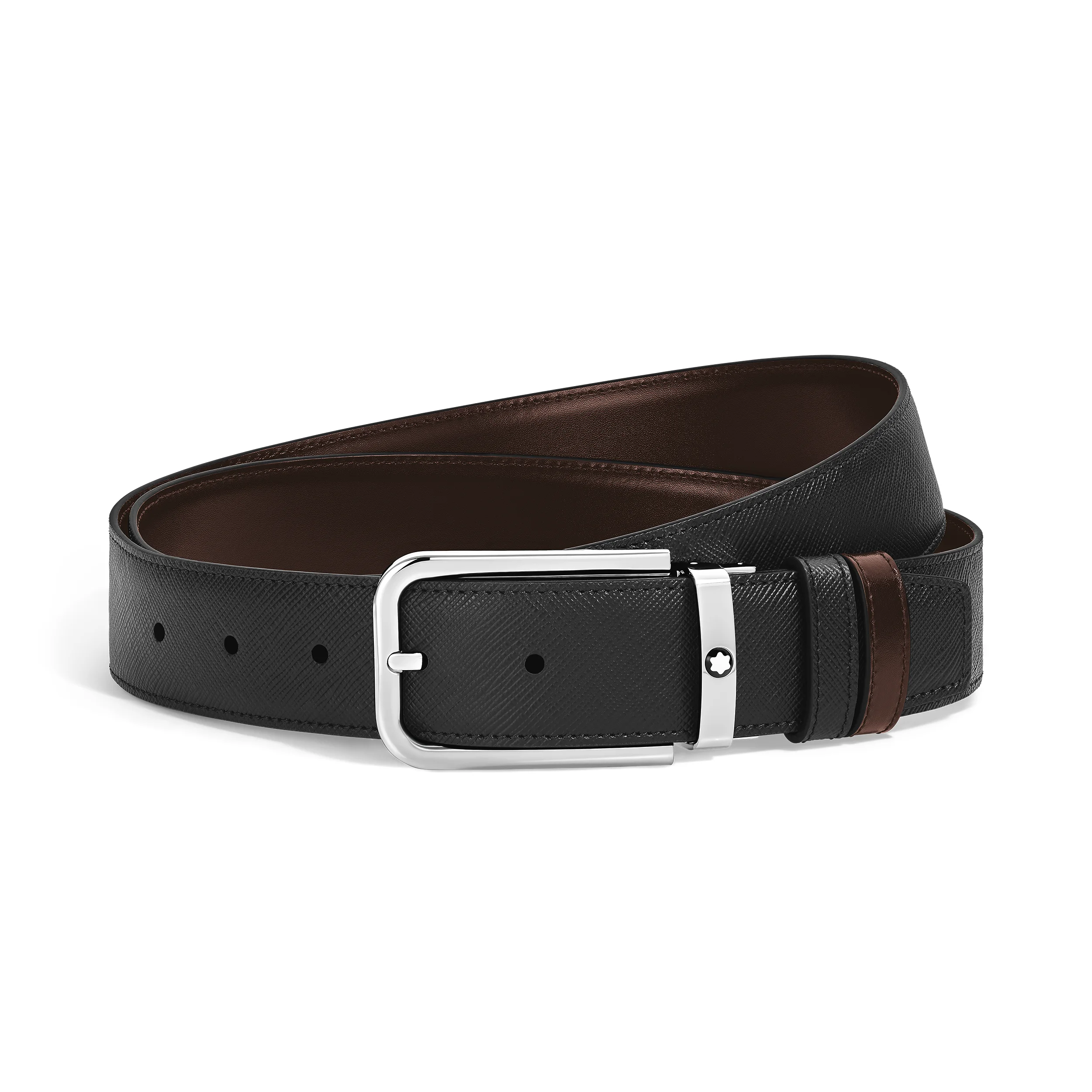 Cintura Reversibile Montblanc 35 mm in Pelle Sartorial Nera/Ebano con Fibbia Rettangolare
