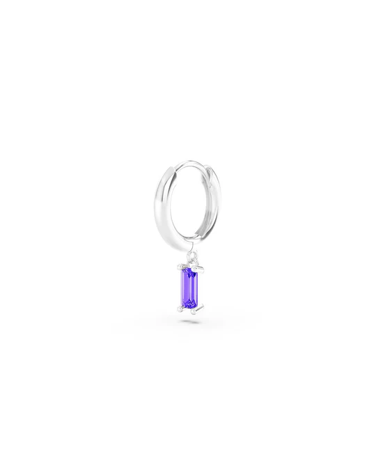 Orecchino Donna Amabile Hoop Baguette a Cerchio con Ciondolo Baguette Viola 