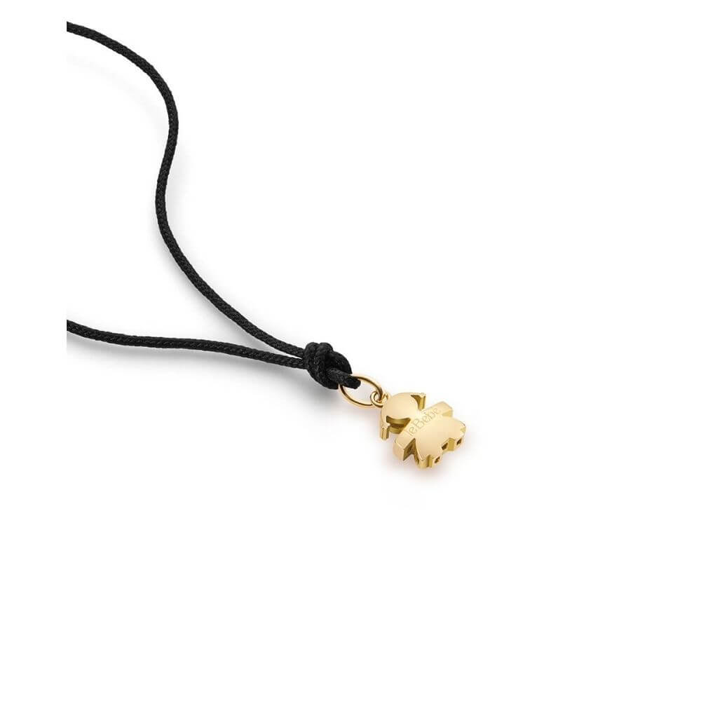 Collana Le Bebè I Tesorini Mini Bimba in Oro Giallo e Cordino Nero