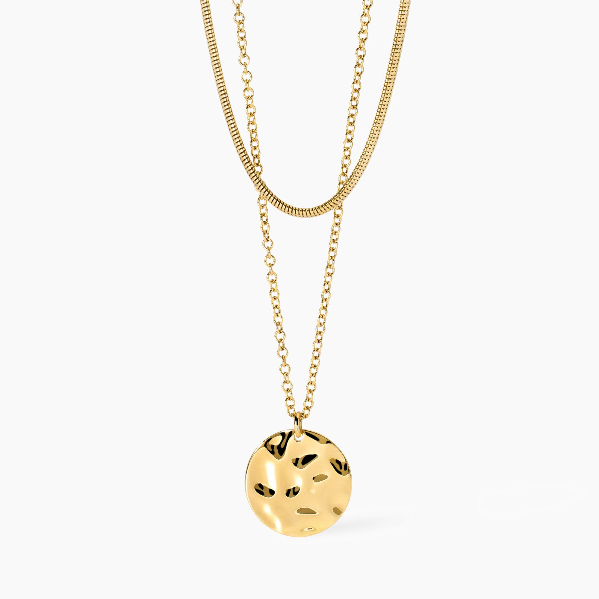 Collana Donna Kidult Dorata con Tondo Effetto Martellato 