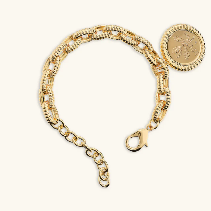 Bracciale Donna Etrusca Maglie Ovali Texture Rigata con Ciondolo Moneta