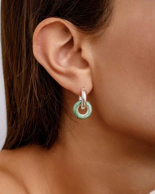 Orecchino Donna Amabile Hoop Plump a Doppio Cerchio Pendente Salvia 