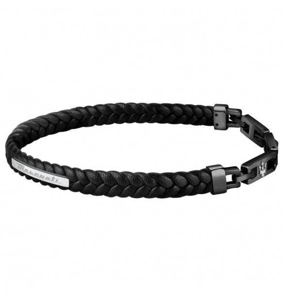 Bracciale Maserati i Pelle Nera Intrecciata e Acciaio