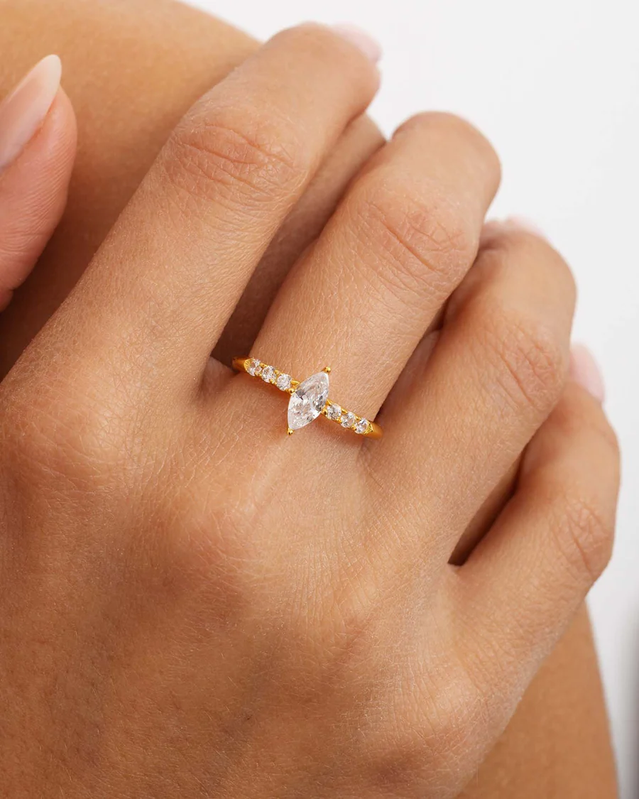 Anello Donna Amabile Solitario Glimmer Dorato con Pietra Bianca  Misura XS