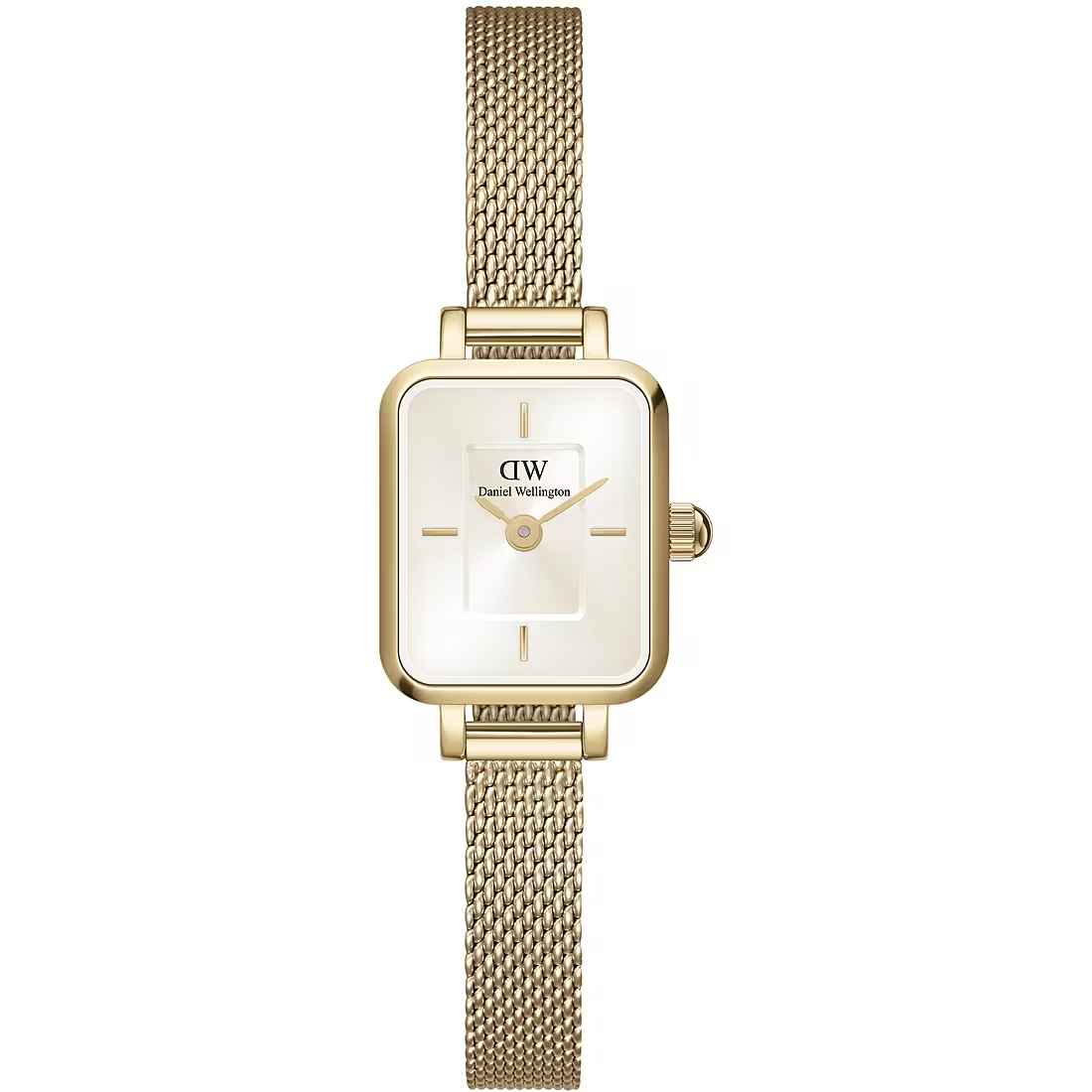 Orologio Donna Daniel Wellington Quadro Mini al Quarzo con Quadrante Champagne 22 mm Cinturino Pressed Mesh Placcato Oro