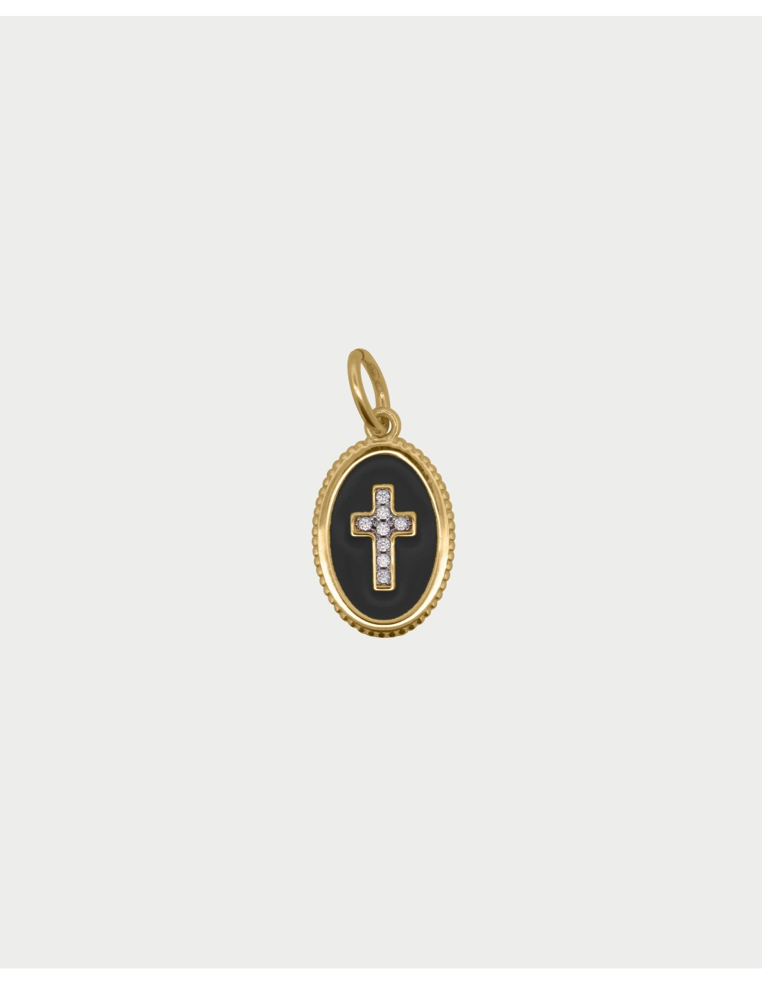 Charm Donna Rue Des Mille Croce Nera in Argento Dorato 