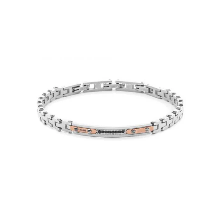 Bracciale Uomo Paciotti Targhetta n Acciaio con Dettagli Rosè e Zirconi Neri 