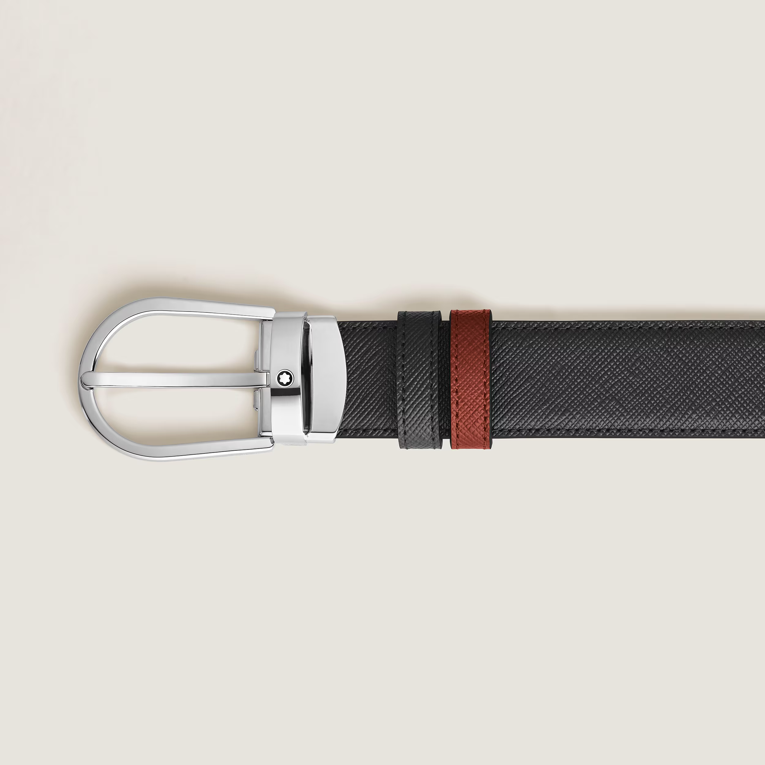 Cintura Reversibile Montblanc Horseshoe 30 mm in Pelle Sartorial Nera/Quercia Rossa