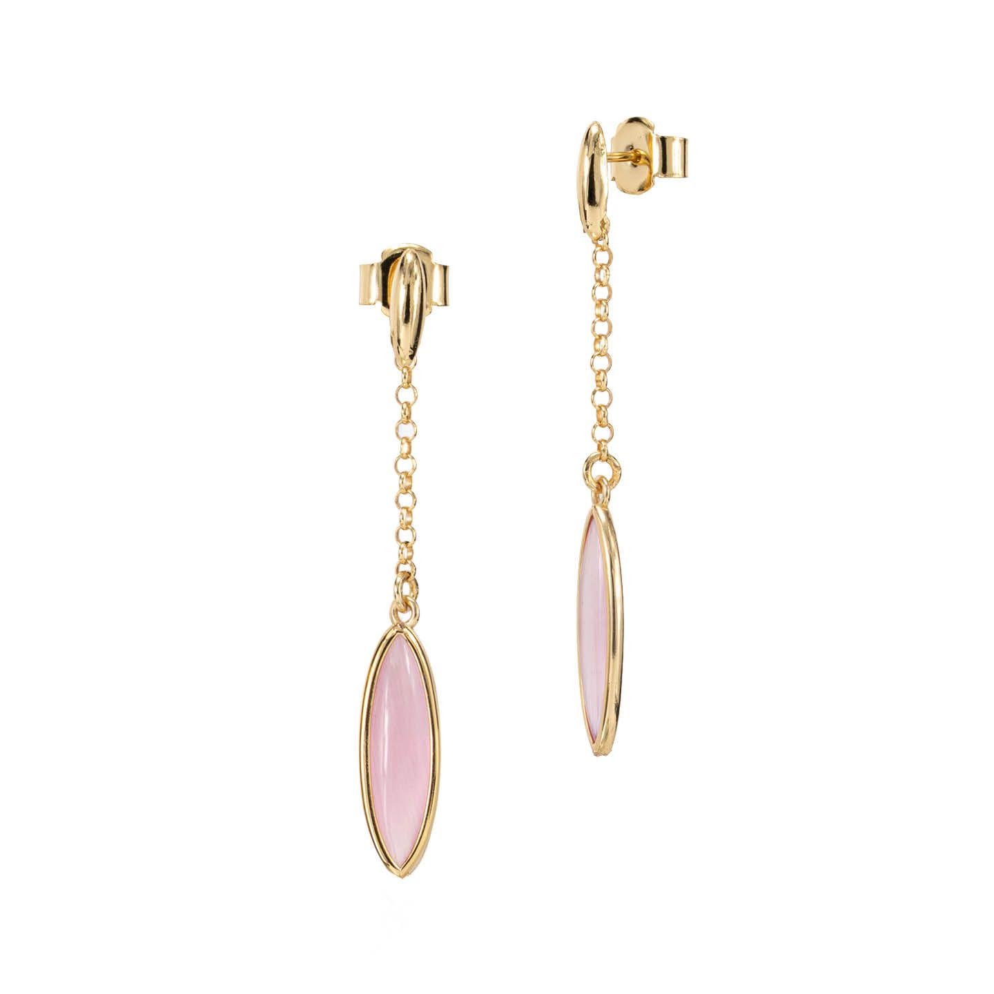 Orecchini Donna Boccadamo Pendenti Placcati Oro con Cristalli Rosa 