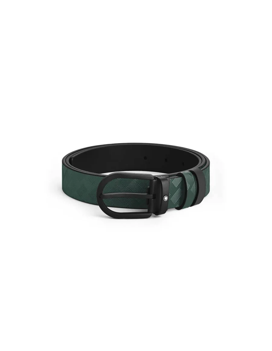 Cintura Reversibile Montblanc iin Pelle Verde/Nera con Fibbia a Ferro di Cavallo da 30 mm 