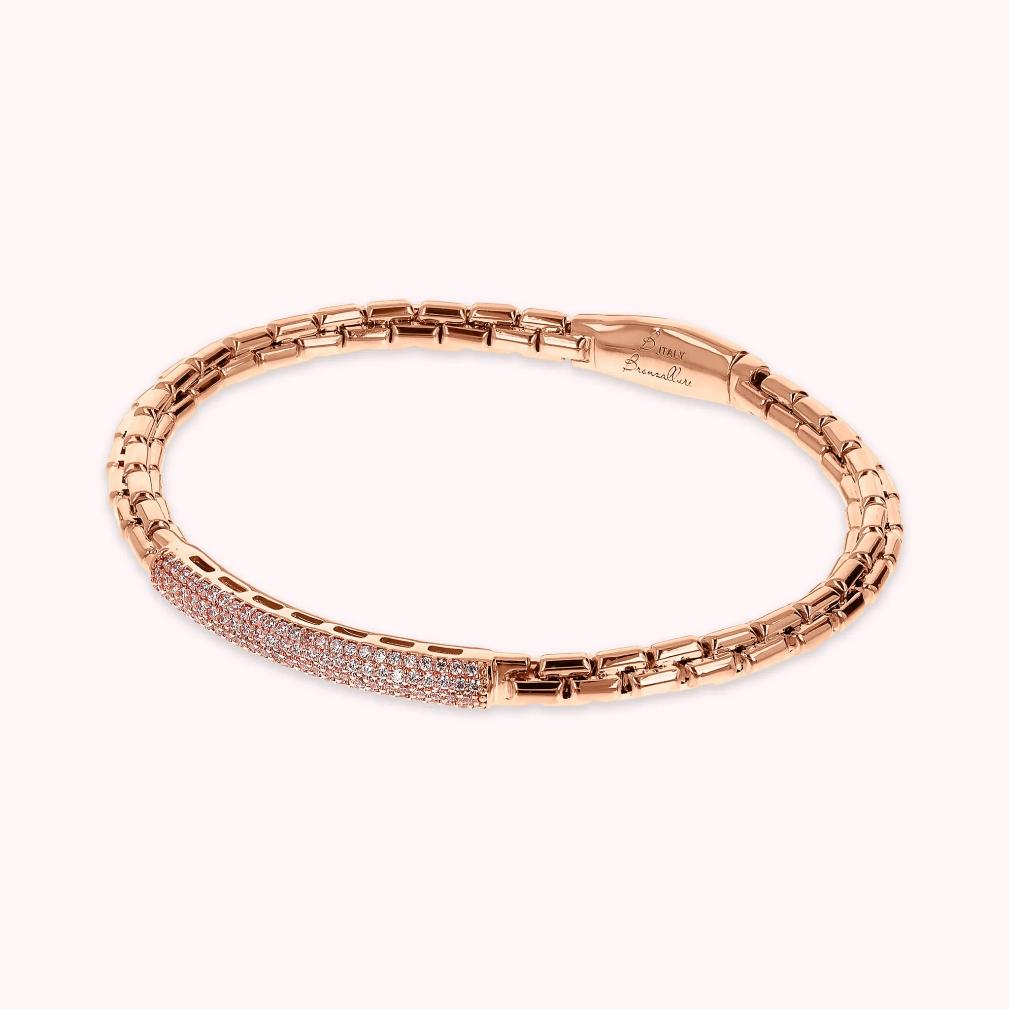 Bracciale Semirigido Bronzallure  Maglia Veneziana con Placchetta in Pavé di Cubic Zirconia