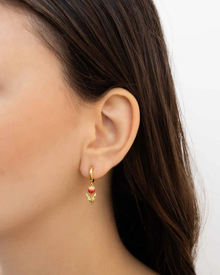 Orecchino Donna Amabile Hoop Tully a Cerchio Dorato con Tulipano Pendente 