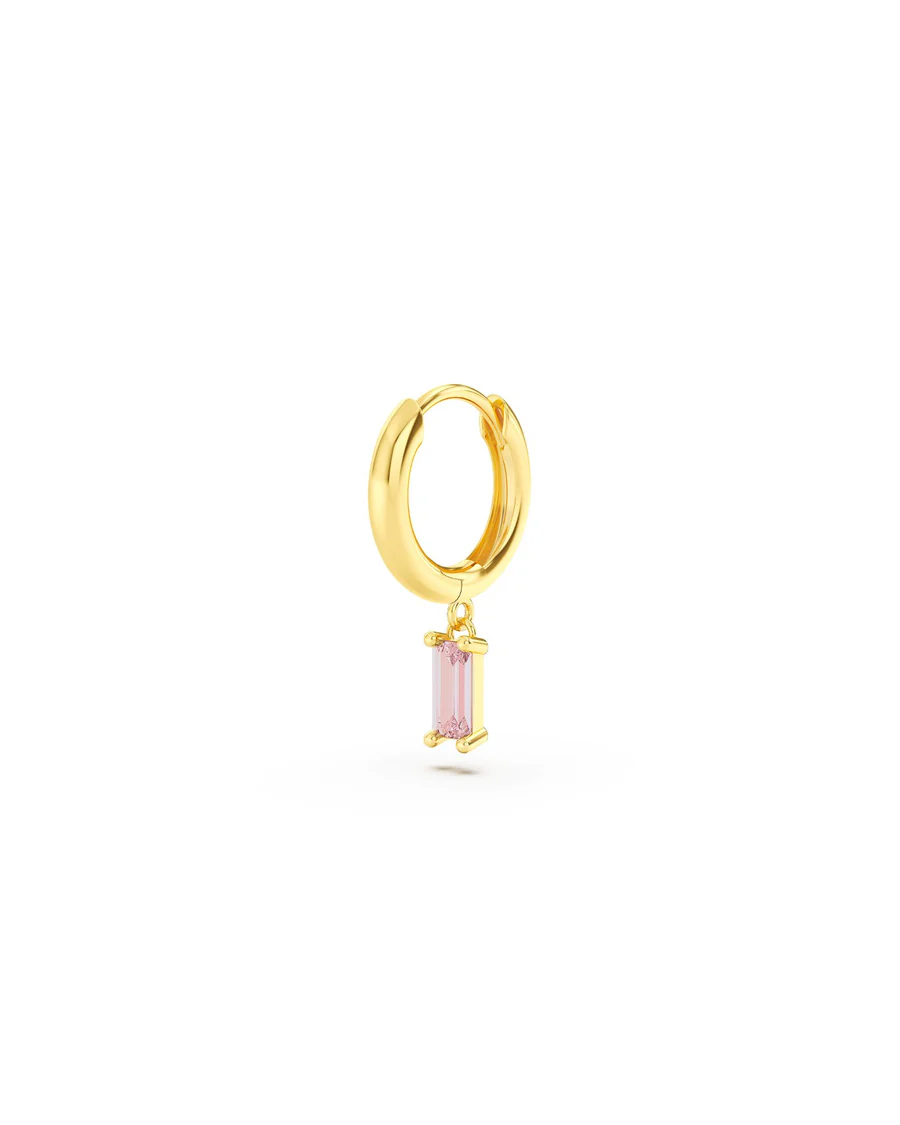 Orecchino Donna Amabile Hoop Baguette a Cerchio con Ciondolo Baguette Rosa