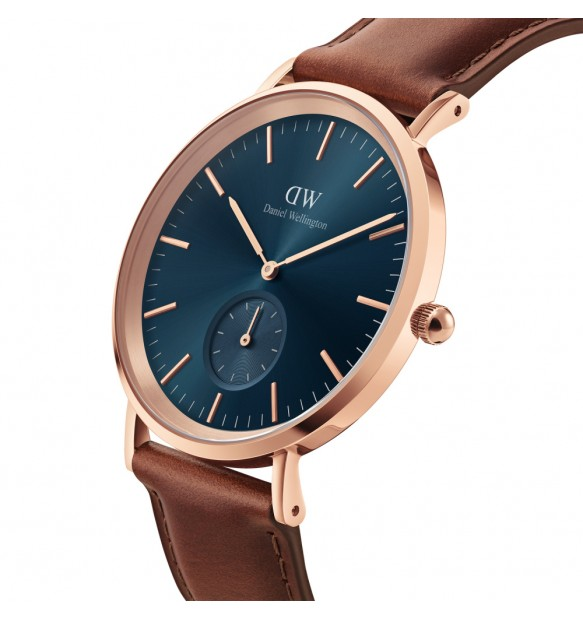 Orologio Uomo Daniel Wellington Multi-eye al Quarzo con Quadrante Blu 40 mm Cinturino in Pelle Marrone